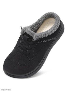 Womens Wide Width Memory Foam Fuzzy Lined Mule Slippers Slip On House Shoes